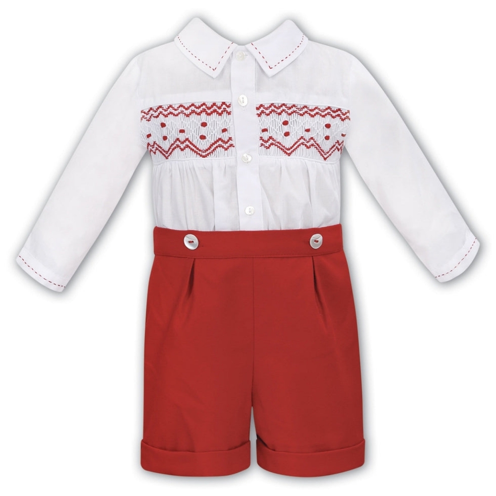 NWT Sarah Louise Boys Smocked Red Set, 18M